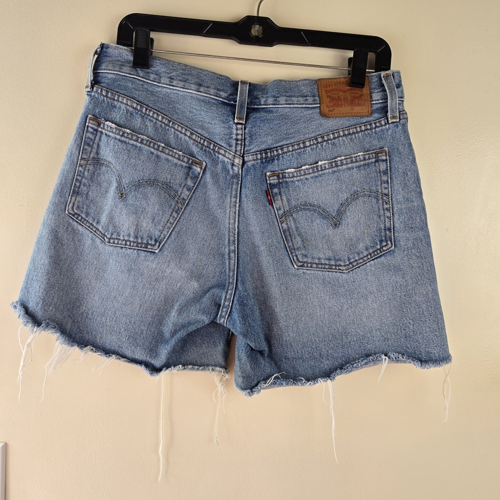 Levi's 501 Original Denim Cutoff Blue Distressed Shorts Raw Hem Buttons Size 31 - Picture 3 of 6